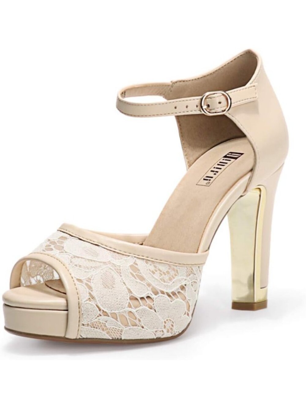 Women's Nude Pu Platform Peep Toe Chunky High Heels Party Sandals Wedding Shoes